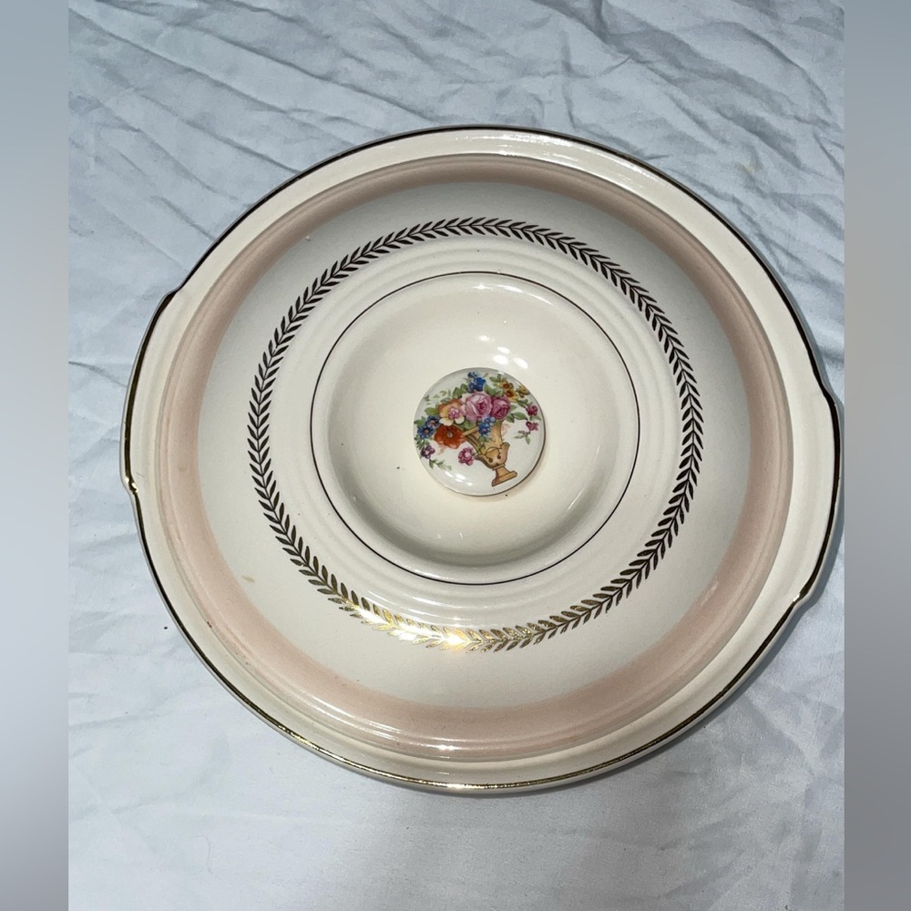 Vintage Floral Cream and Gold Serving Dish